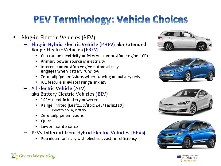  • Plug-in Electric Vehicles (PEV) – Plug-in Hybrid Electric Vehicle (PHEV) aka Extended