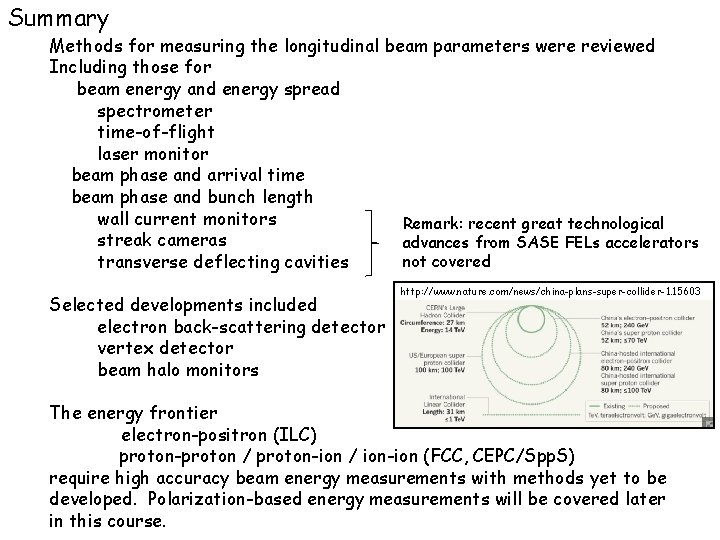 Summary Methods for measuring the longitudinal beam parameters were reviewed Including those for beam