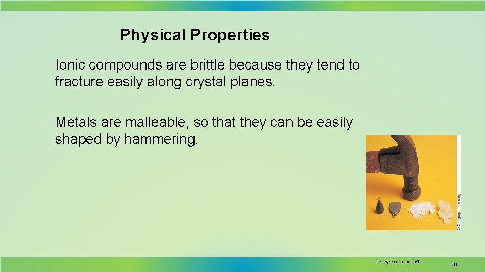 Physical Properties Ionic compounds are brittle because they tend to fracture easily along crystal