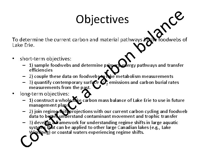 Objectives e c n a l a b To determine the current carbon and