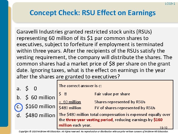 LO 19 -1 Concept Check: RSU Effect on Earnings Garavelli Industries granted restricted stock