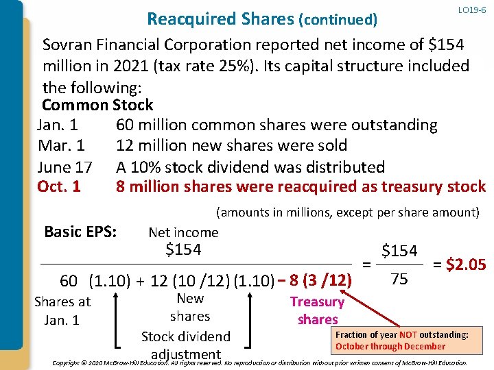 LO 19 -6 Reacquired Shares (continued) Sovran Financial Corporation reported net income of $154