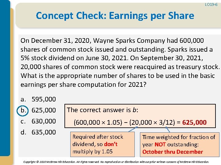 LO 19 -6 Concept Check: Earnings per Share On December 31, 2020, Wayne Sparks