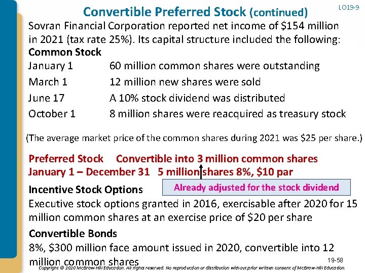 Convertible Preferred Stock (continued) LO 19 -9 Sovran Financial Corporation reported net income of