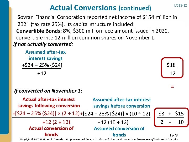 Actual Conversions (continued) LO 19 -12 Sovran Financial Corporation reported net income of $154