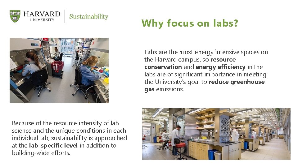 Why focus on labs? Labs are the most energy intensive spaces on the Harvard