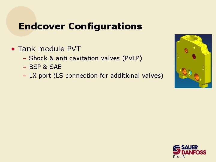 Endcover Configurations • Tank module PVT – Shock & anti cavitation valves (PVLP) –