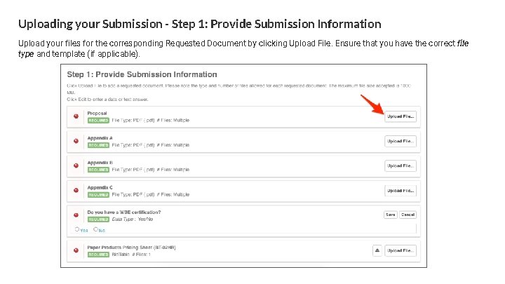 Uploading your Submission - Step 1: Provide Submission Information Upload your files for the