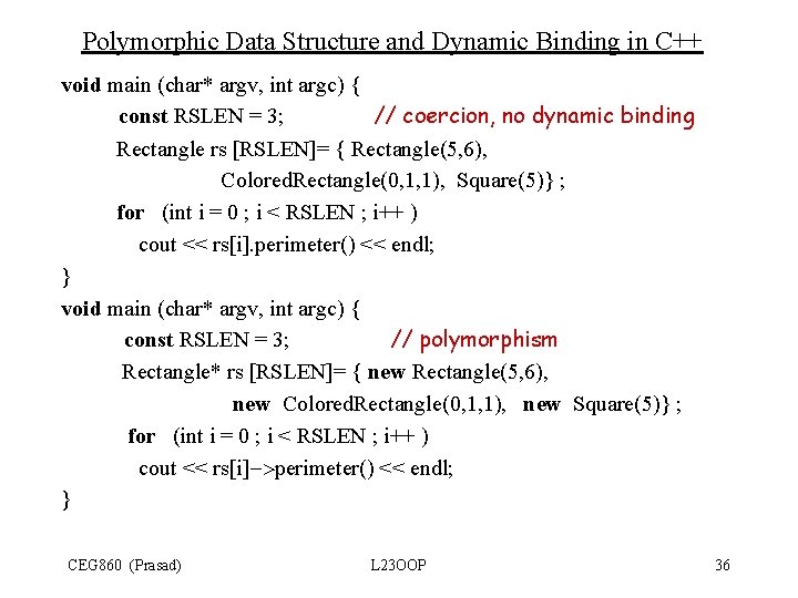 Polymorphic Data Structure and Dynamic Binding in C++ void main (char* argv, int argc) Polymorphic Data Structure and Dynamic Binding in C++ void main (char* argv, int argc)