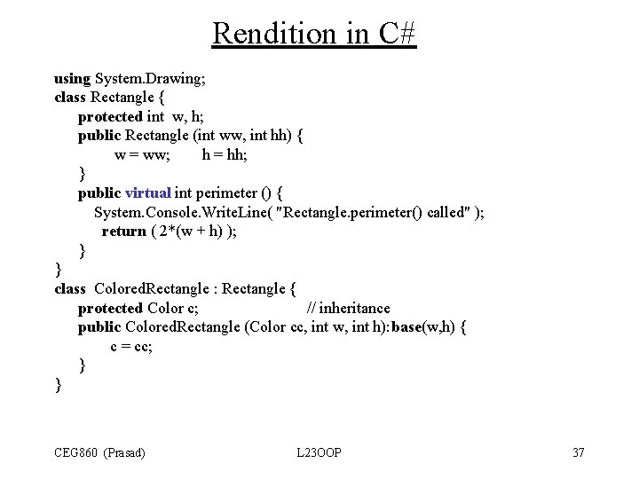 Rendition in C# using System. Drawing; class Rectangle { protected int w, h; public Rendition in C# using System. Drawing; class Rectangle { protected int w, h; public