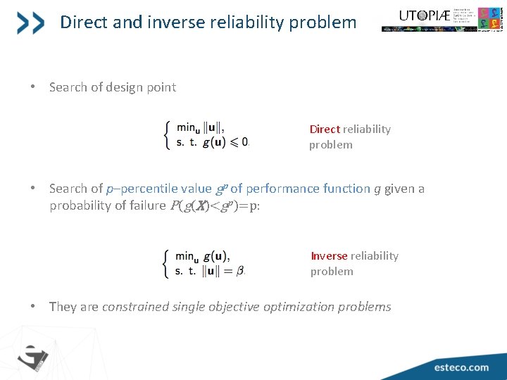 Direct and inverse reliability problem • Search of design point Direct reliability problem •