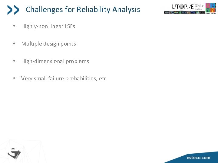 Challenges for Reliability Analysis • Highly-non linear LSFs • Multiple design points • High-dimensional