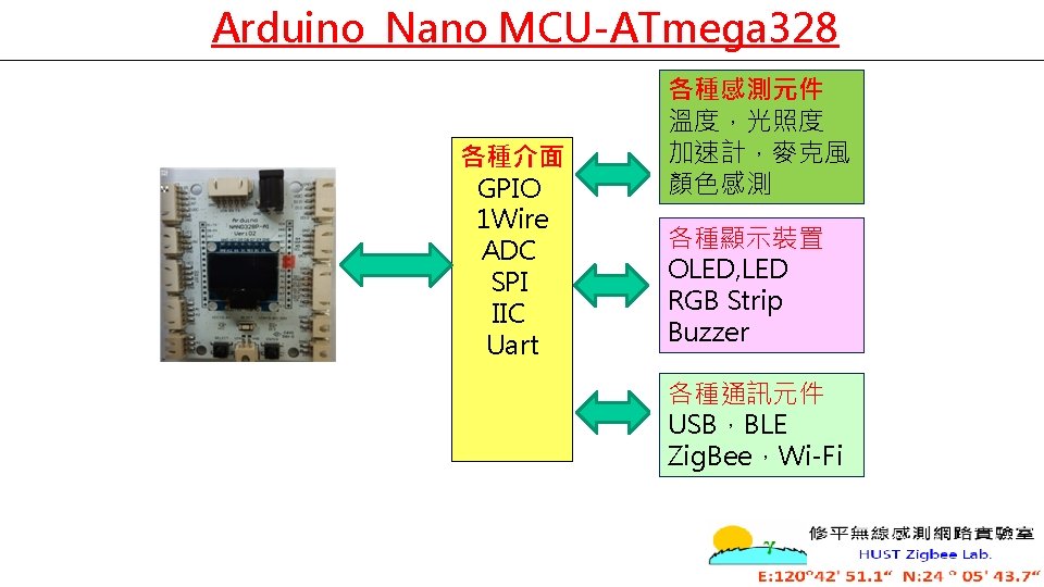 Arduino Nano MCU-ATmega 328 各種介面 GPIO 1 Wire ADC SPI IIC Uart 各種感測元件 溫度，光照度