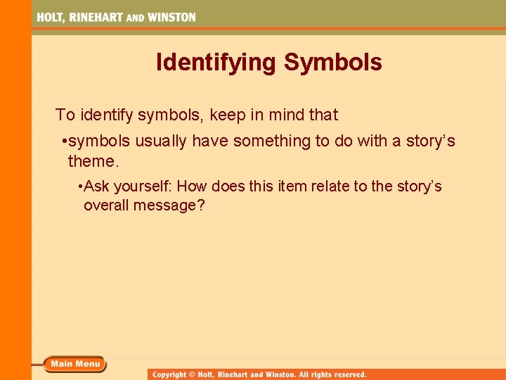 Identifying Symbols To identify symbols, keep in mind that • symbols usually have something Identifying Symbols To identify symbols, keep in mind that • symbols usually have something