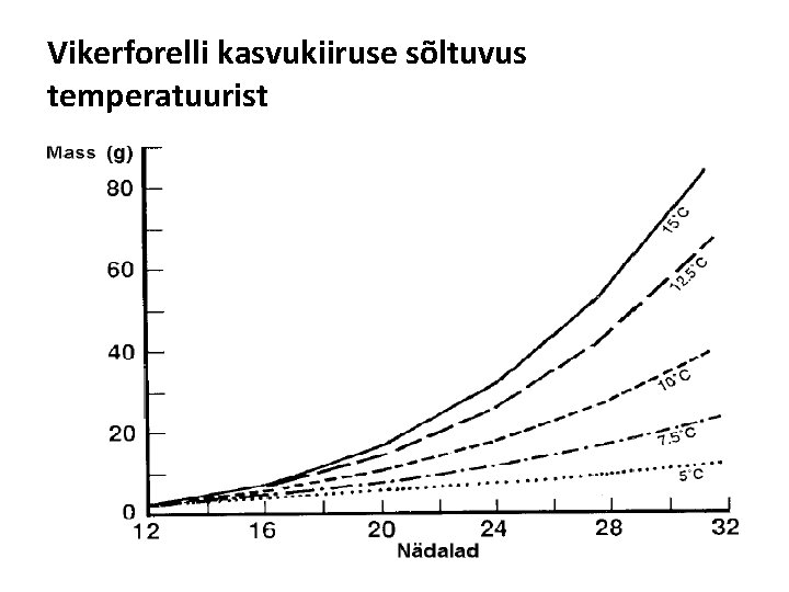 Vikerforelli kasvukiiruse sõltuvus temperatuurist 