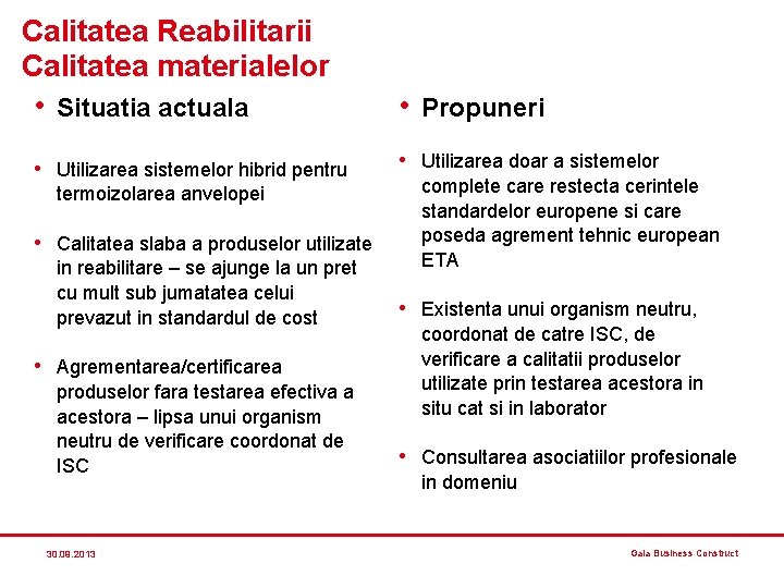 Calitatea Reabilitarii Calitatea materialelor • Situatia actuala • Utilizarea sistemelor hibrid pentru termoizolarea anvelopei Calitatea Reabilitarii Calitatea materialelor • Situatia actuala • Utilizarea sistemelor hibrid pentru termoizolarea anvelopei