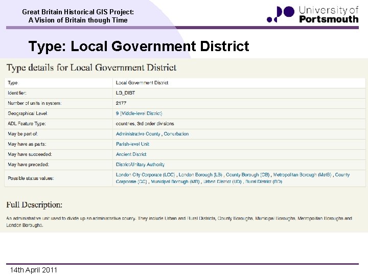 Great Britain Historical GIS Project: A Vision of Britain though Time Type: Local Government