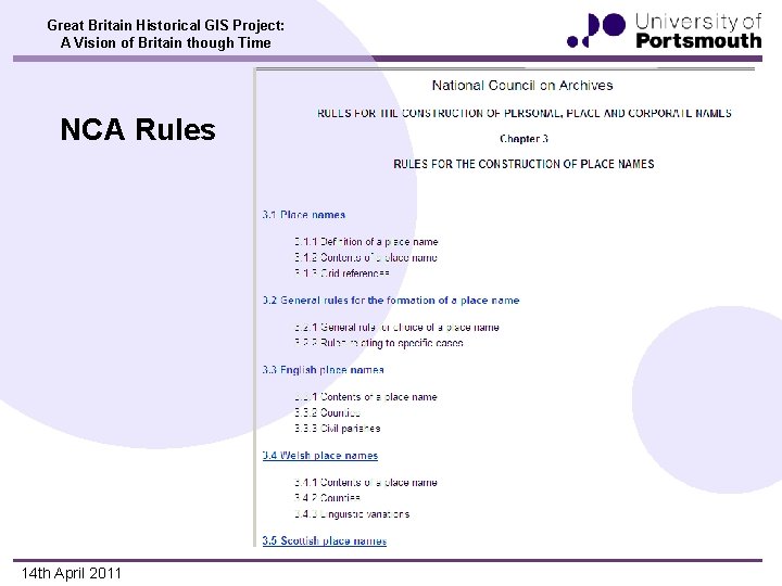 Great Britain Historical GIS Project: A Vision of Britain though Time NCA Rules 14