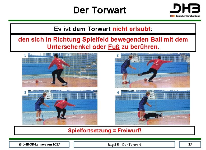 Der Torwart Es ist dem Torwart nicht erlaubt: den sich in Richtung Spielfeld bewegenden