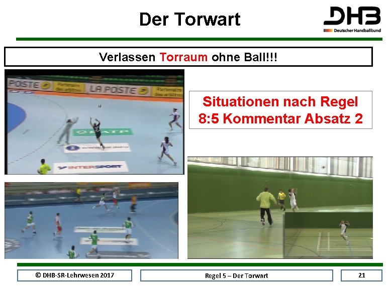 Der Torwart Verlassen Torraum ohne Ball!!! Situationen nach Regel 8: 5 Kommentar Absatz 2