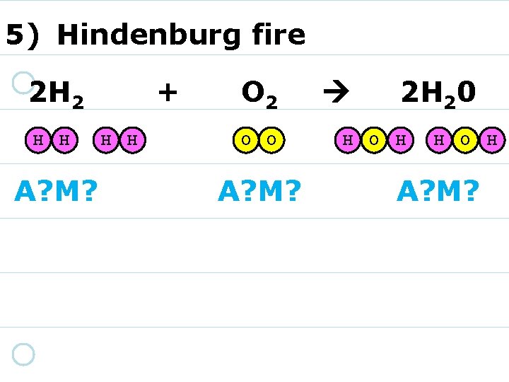 5) Hindenburg fire 2 H 2 H H A? M? + H H O