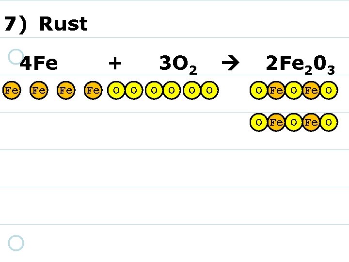 7) Rust 4 Fe Fe Fe + Fe Fe O O 3 O 2