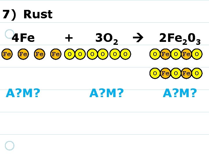 7) Rust 4 Fe Fe Fe + Fe Fe O O 3 O 2