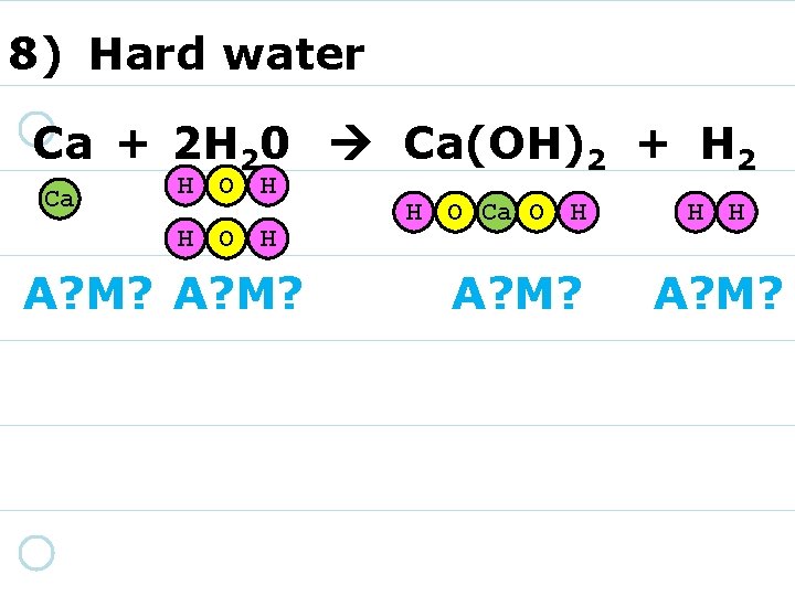 8) Hard water Ca + 2 H 20 Ca(OH)2 + H 2 Ca H