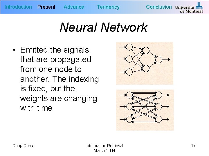 Introduction Present Advance Tendency Conclusion Neural Network • Emitted the signals that are propagated