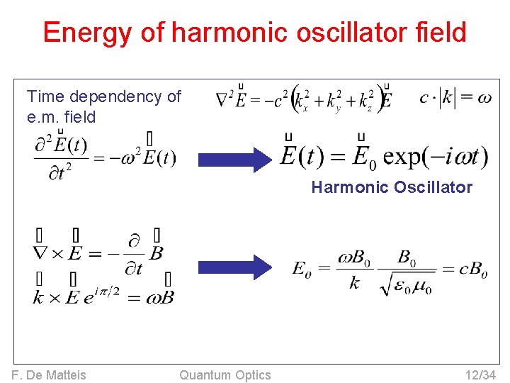 Energy of harmonic oscillator field Time dependency of e. m. field Harmonic Oscillator F.