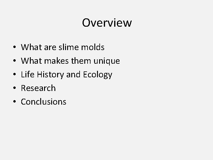 Overview • • • What are slime molds What makes them unique Life History