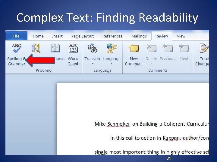 Complex Text: Finding Readability 22 