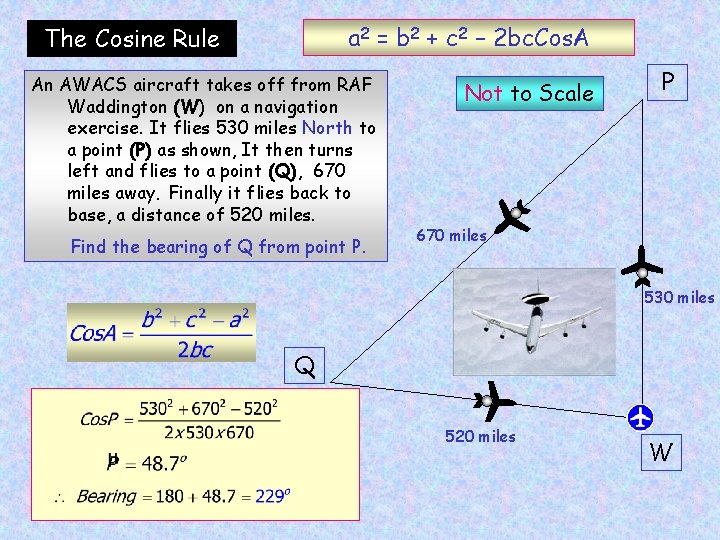 a 2 = b 2 + c 2 – 2 bc. Cos. A The