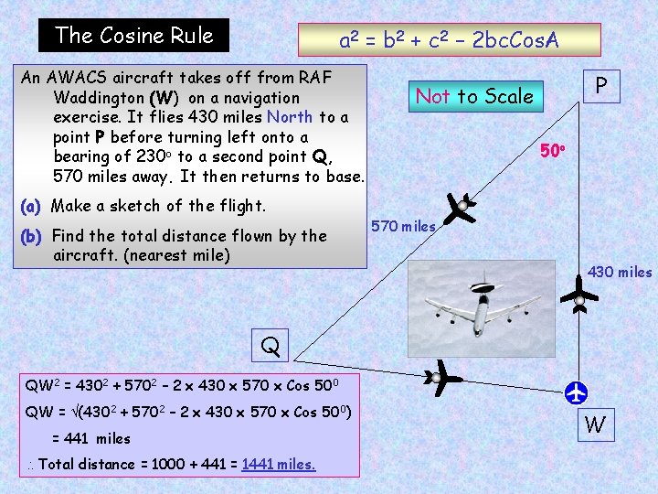 The Cosine Rule a 2 = b 2 + c 2 – 2 bc.