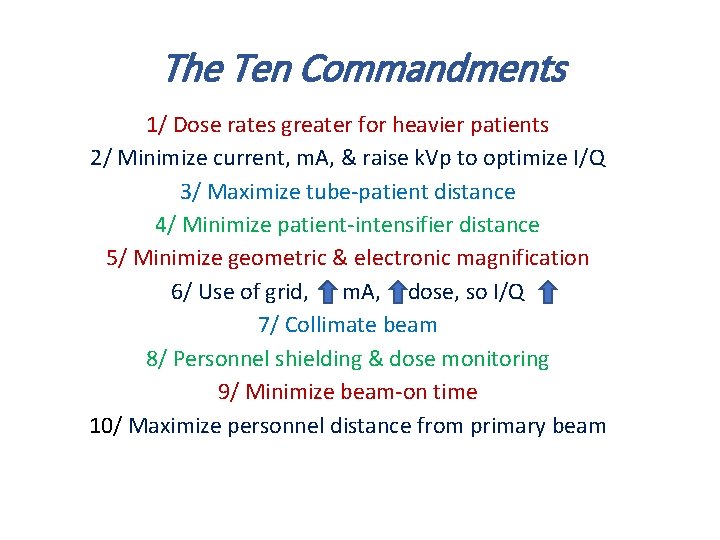 The Ten Commandments 1/ Dose rates greater for heavier patients 2/ Minimize current, m.