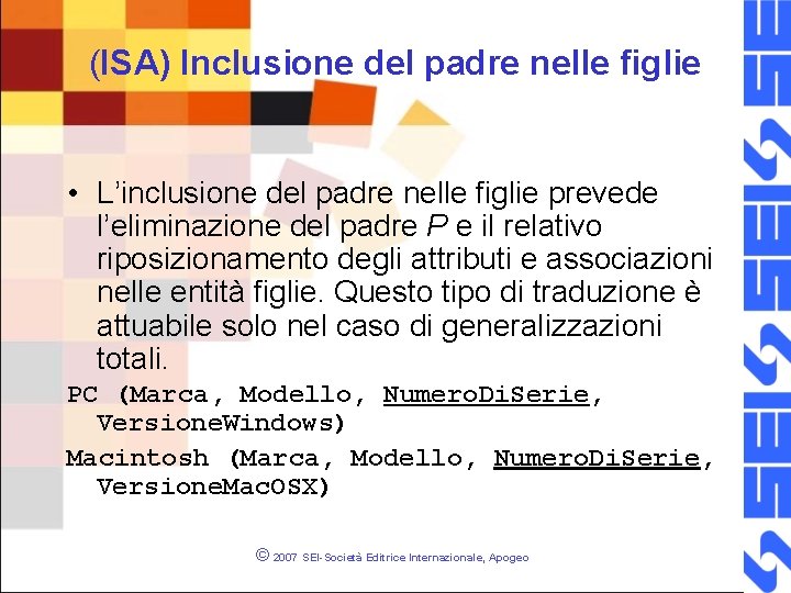 (ISA) Inclusione del padre nelle figlie • L’inclusione del padre nelle figlie prevede l’eliminazione