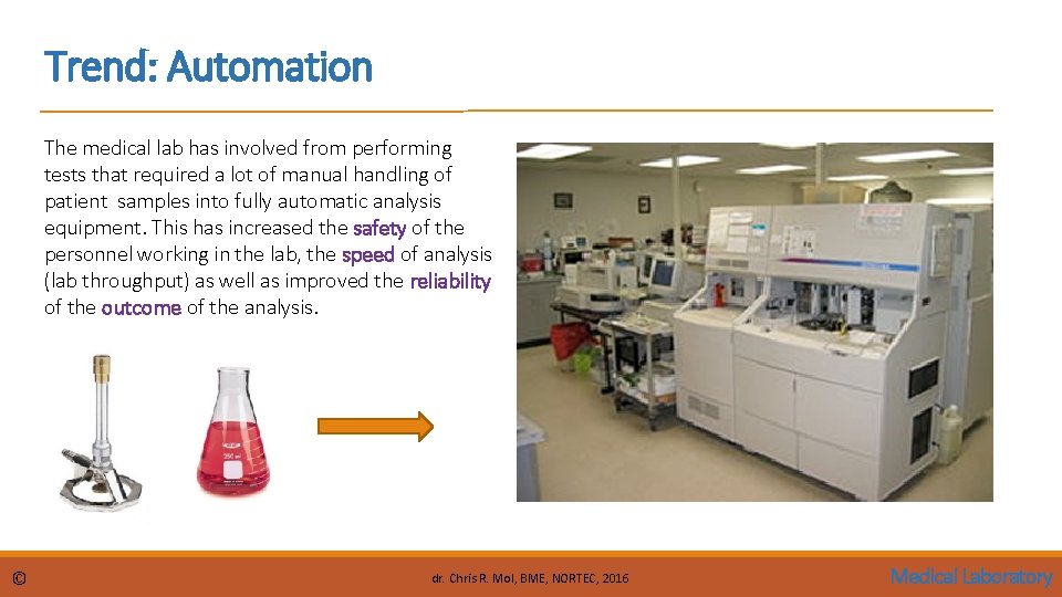 Trend: Automation The medical lab has involved from performing tests that required a lot