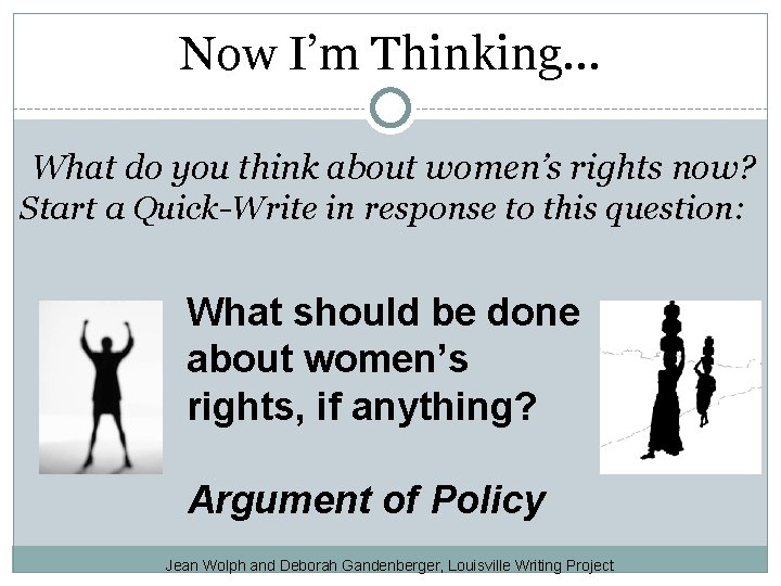 Now I’m Thinking… What do you think about women’s rights now? Start a Quick-Write