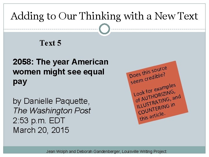 Adding to Our Thinking with a New Text 5 2058: The year American women