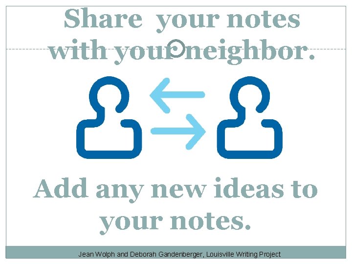 Share your notes with your neighbor. Add any new ideas to your notes. Jean