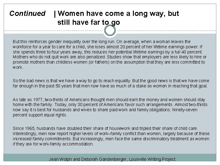 Continued | Women have come a long way, but still have far to go