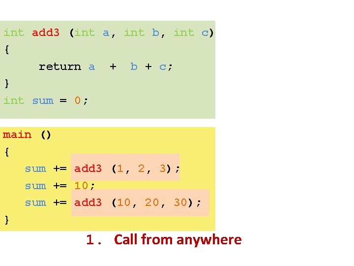 int add 3 (int a, int b, int c) { return a + b int add 3 (int a, int b, int c) { return a + b