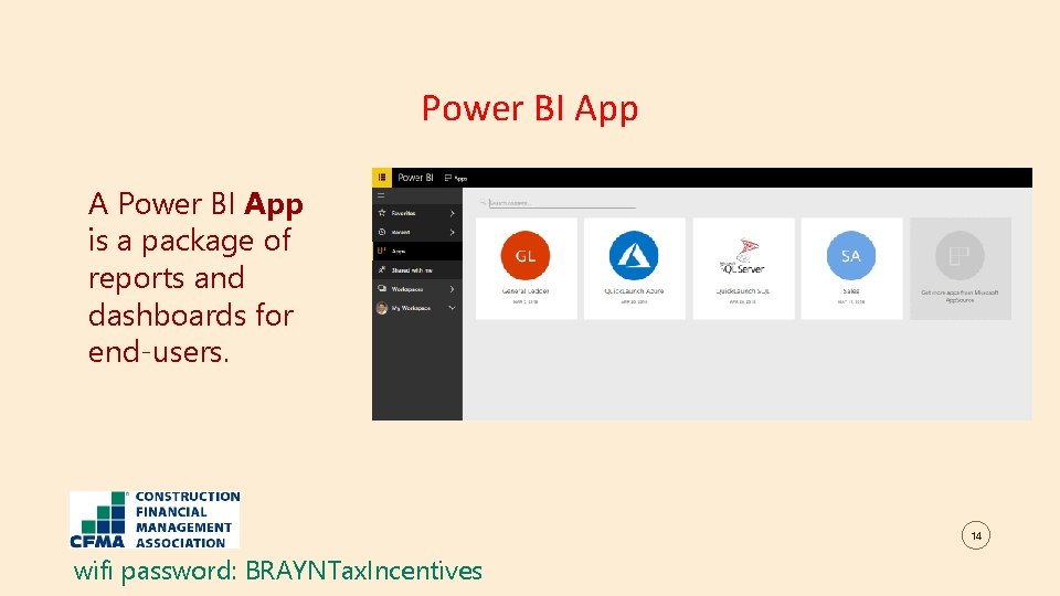 Power BI App A Power BI App is a package of reports and dashboards