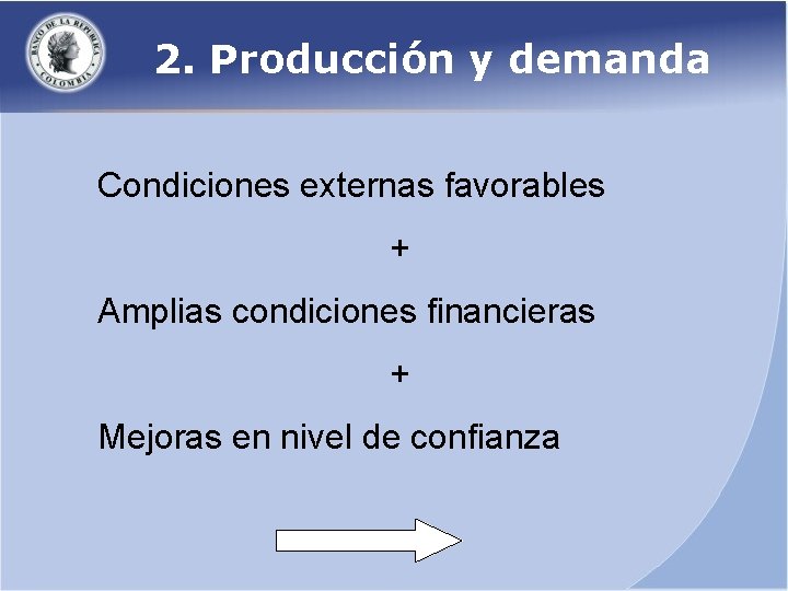 2. Producción y demanda Condiciones externas favorables + Amplias condiciones financieras + Mejoras en