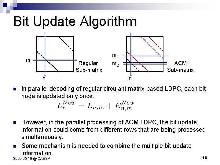 Bit Update Algorithm m 1 m Regular Sub-matrix n m 2 ACM Sub-matrix n