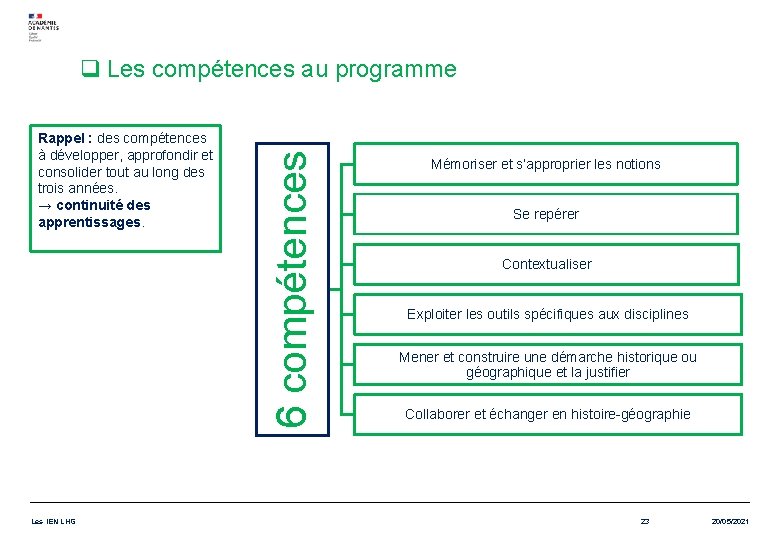 Rappel : des compétences à développer, approfondir et consolider tout au long des trois