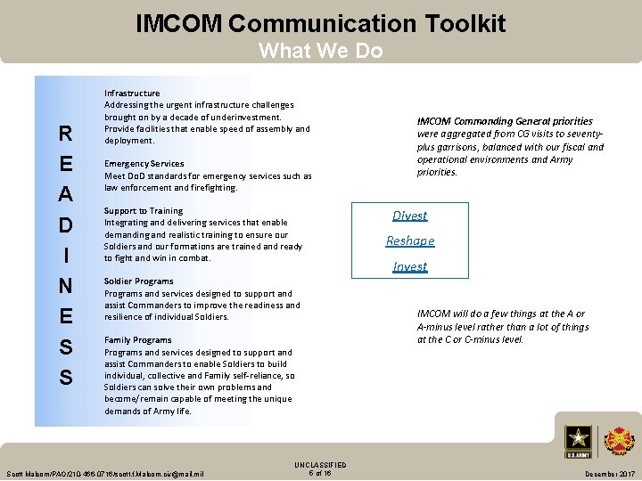 IMCOM Communication Toolkit What We Do R E A D I N E S