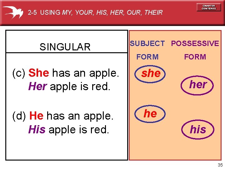 2 -5 USING MY, YOUR, HIS, HER, OUR, THEIR SINGULAR SUBJECT POSSESSIVE FORM (c)