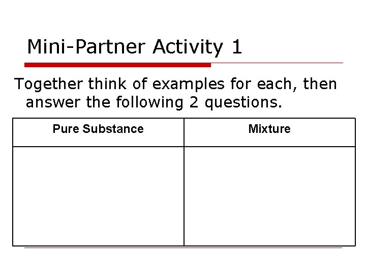 Mini-Partner Activity 1 Together think of examples for each, then answer the following 2 Mini-Partner Activity 1 Together think of examples for each, then answer the following 2