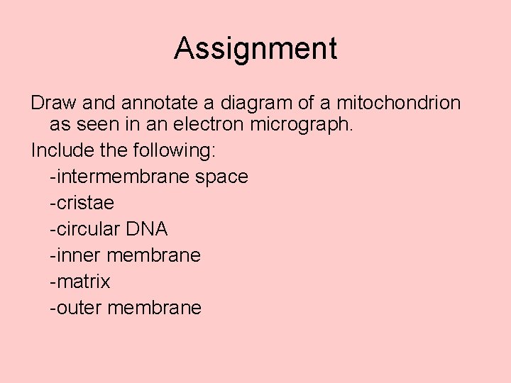 Assignment Draw and annotate a diagram of a mitochondrion as seen in an electron